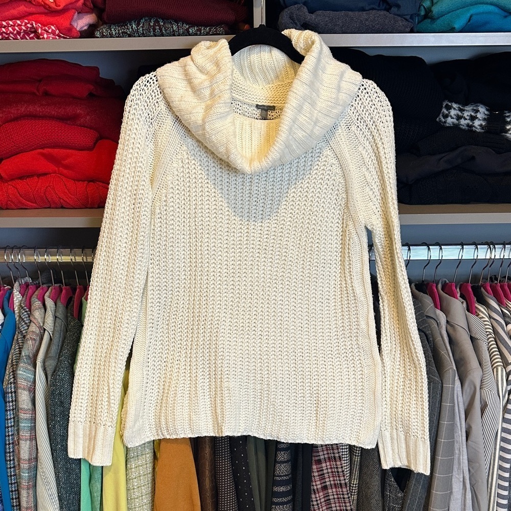 Charlotte’s Russell ivory cowl neck long sleeve open knit sweater size S